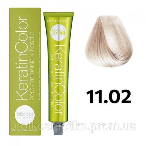 Професійна безаміачна крем-фарба для волосся BBcos Keratin Color 11/02 блондин дуже світлий перлинний 144298191 фото