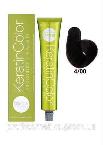 Професійна безаміачна крем-фарба для волосся BBcos Keratin Color 4/00 каштановий натуральний інтенсивний 144333233 фото