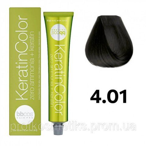 Професійна безаміачна крем-фарба для волосся BBcos Keratin Color 4/01 каштановий натуральний попелястий 144333297 фото