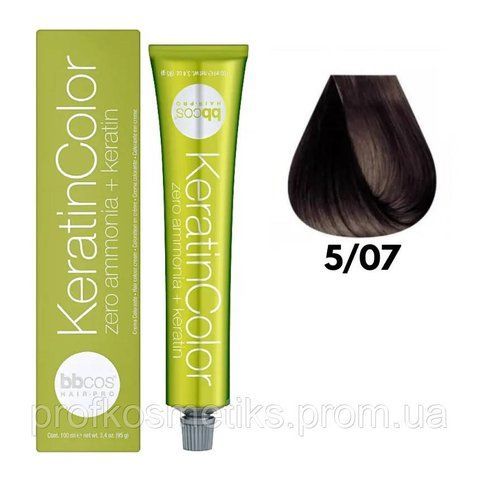 Профессиональная безаммиачная крем-краска для волос BBcos Keratin Color 5/07 каштановый светлый табачный 144334049 фото