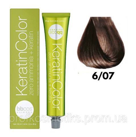 Профессиональная безаммиачная крем-краска для волос BBcos Keratin Color 6/07 блондин темный табачный 144353805 фото