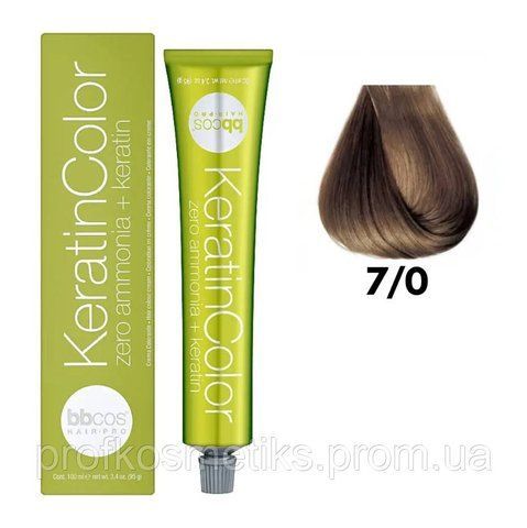Профессиональная безаммиачная крем-краска для волос BBcos Keratin Color 7/0 блондин натуральный 144366859 фото